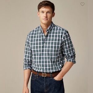 NWT J.Crew Slim Fit Plaid Flannel Shirt M Green Blue White